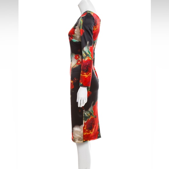 DOLCE & GABBANA Black & Red Floral Midi Dress - Sz US 2 / IT 38 - Picture 2 of 6